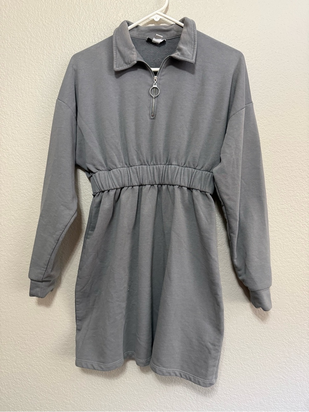 Topshop Grey Zip-Front Elastic Waist Sporty Streetwear Casual Dress